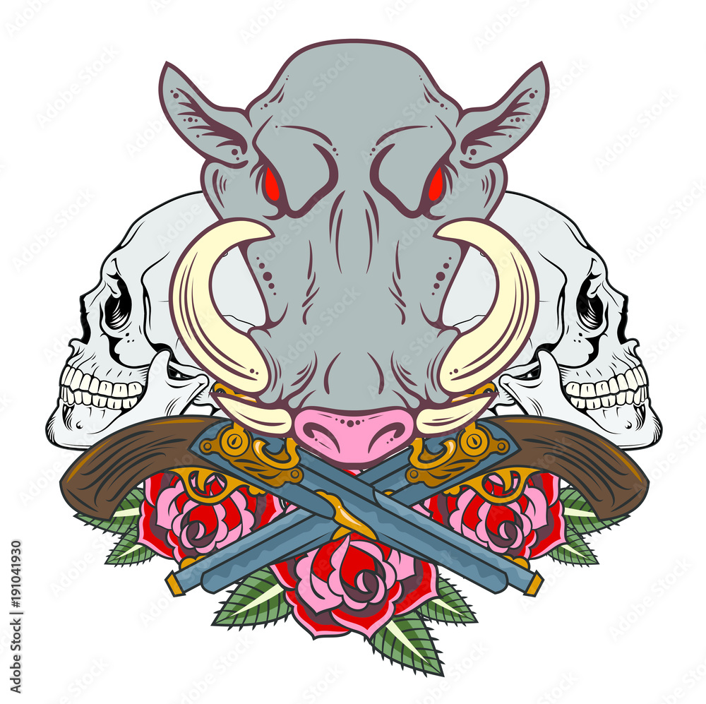 Portrait of a malicious boar in the old school style Portrait of a malicious boar in the old school style