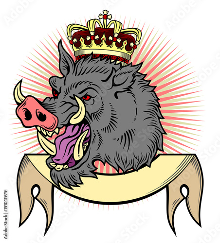 Portrait of a malicious boar in the old school style