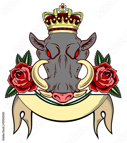 Portrait of a malicious boar in the old school style
