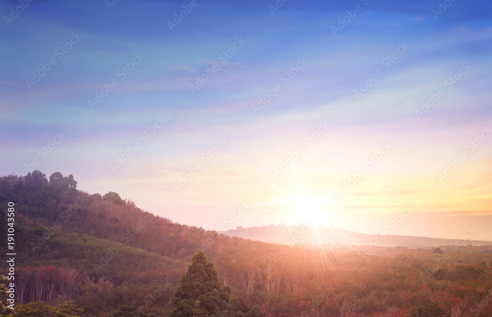 World environment day concept: Mountain autumn sunrise background