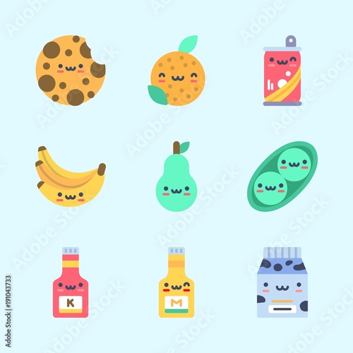 Icons about Food with ketchup  soda  bananas  mustard  pea and milk