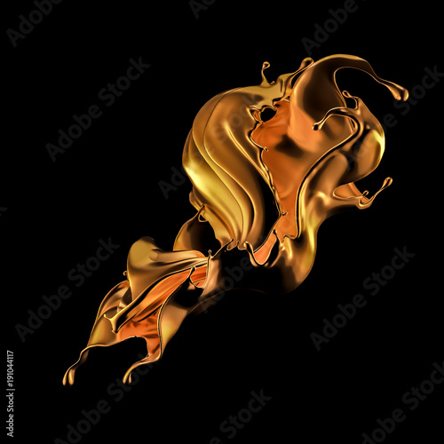 Mysterious, mystical, luxury splash of gold. 3d illustration, 3d rendering. photo