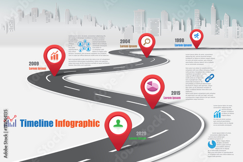 Business road map timeline infographic city designed for abstract background template milestone element modern diagram process technology digital marketing data presentation chart Vector illustration