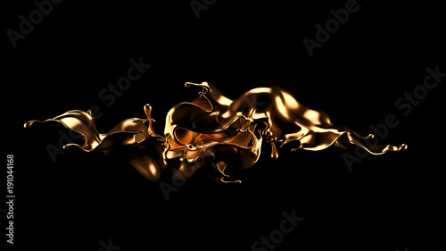 Mysterious, mystical, luxury splash of gold. 3d illustration, 3d rendering. photo