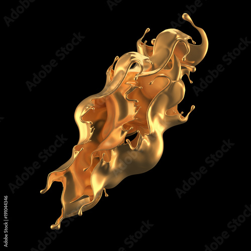 Mysterious, mystical, luxury splash of gold. 3d illustration, 3d rendering. photo