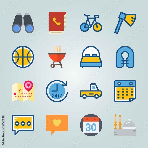 Icon set about Travel. with location, autotruck and binoculars