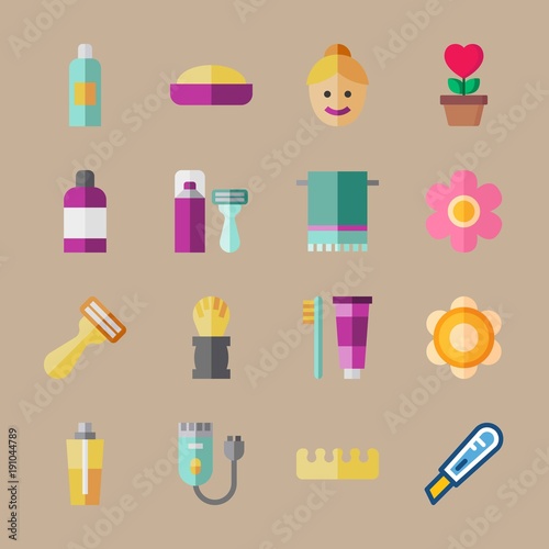 icon set about beauty with toothbrush  balm and toe separator