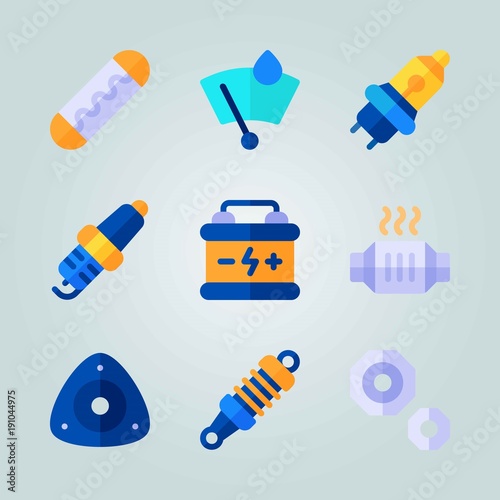 Icon set about Car Engine. with accumulator, spark and car lights