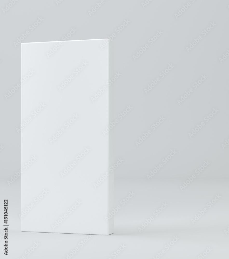 White empty cardboard rectangular container on gray background. Template for your content. 3d illustration White empty cardboard rectangular container on gray background. Template for your content. 3d illustration