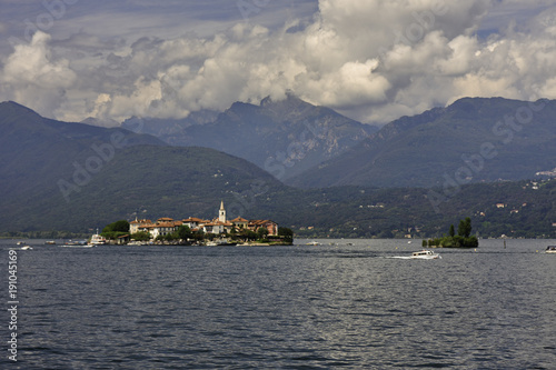 Panoramic view of Lake Maggiore and its islands, in the background the Alps. © serghi8