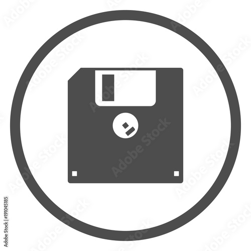 SAVE button sign. Back side of floppy disc in circle. Vector icon.