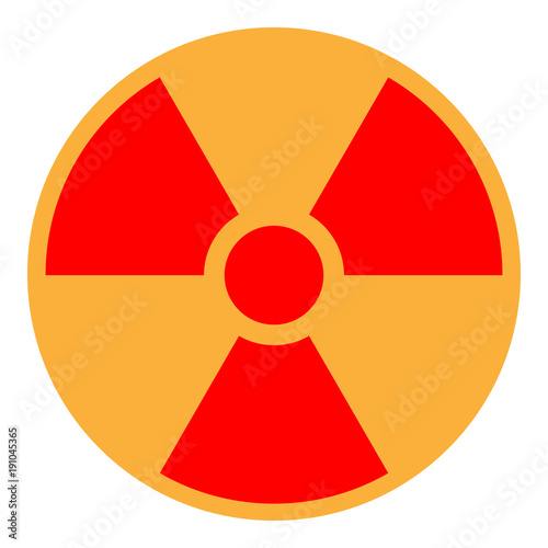Yellow and red IONIZING RADIATION sign in circle. Vector icon.