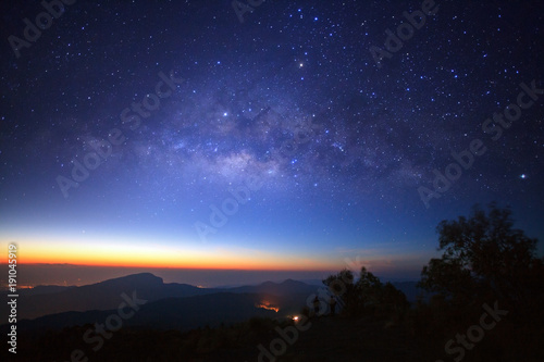 milky way galaxy before morning sunrise at Doi inthanon Chiang mai, Thailand. Long exposure photograph. With grain © sripfoto