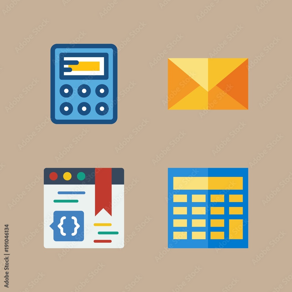 icon set about marketing with mail, calculator and device icon set about marketing with mail, calculator and device