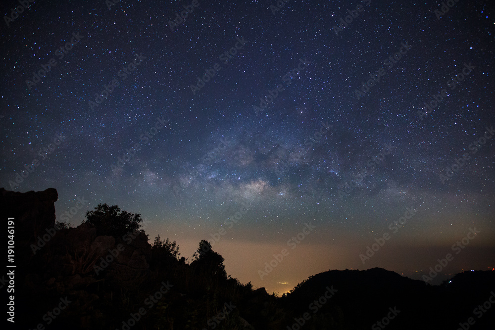Milky Way Galaxy at Doi Luang Chiang Dao before sunrise. Long exposure photograph.With grain