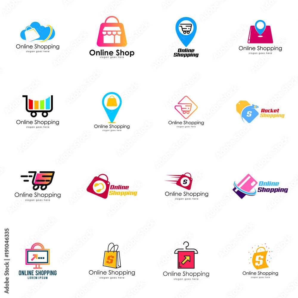 Online shopping logo set