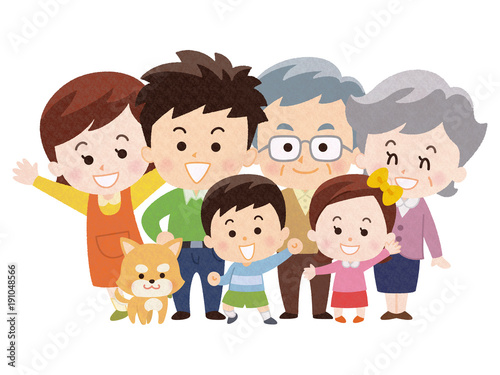 仲良し三世代家族とペットの犬