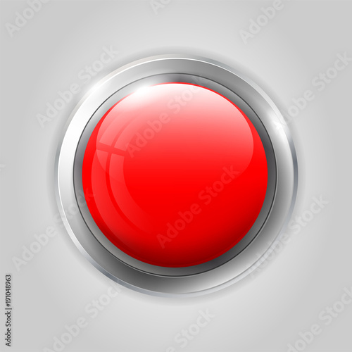 Red glossy shiny button with metal background