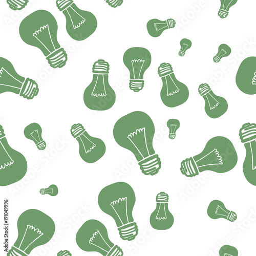 Hand Drawn Light Bulb Seamless Pattern. Vector photo