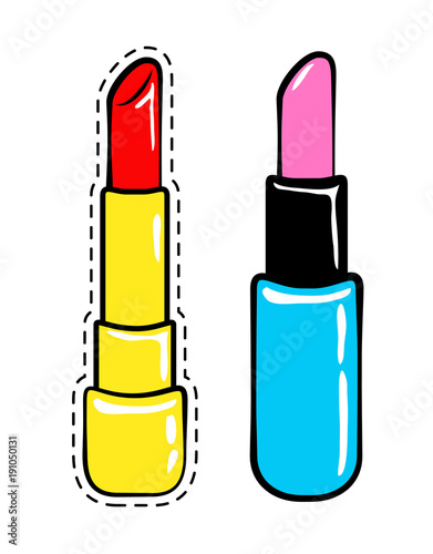 Lipstick stickers of 80s retro comic style