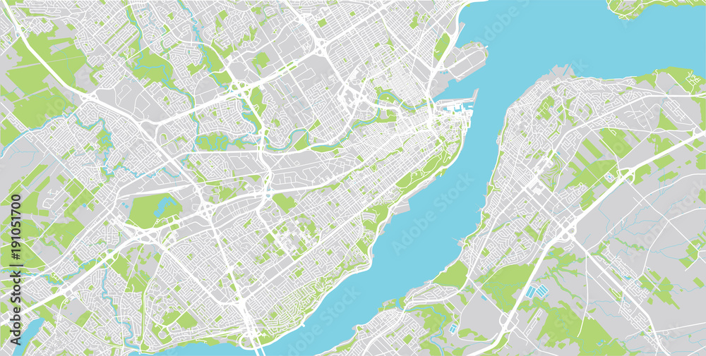 Urban vector city map of Quebec, Canada