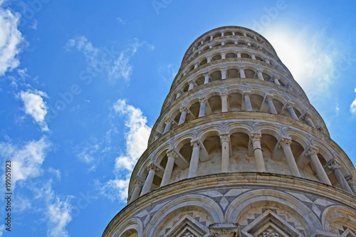 Close up of Leaning Tower of Pisa  from Below  Italy