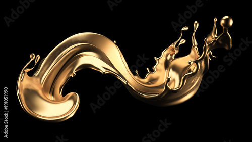 Mysterious, mystical, luxury splash of gold. 3d illustration, 3d rendering. photo