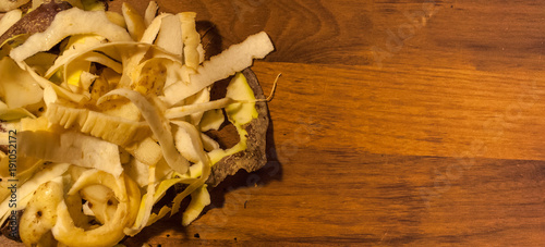 vegetable peelings on wood