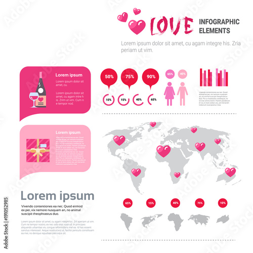 Love Icons And Elements Over Infographic Template Background, Valentine Day Concept Flat Vector Illustration