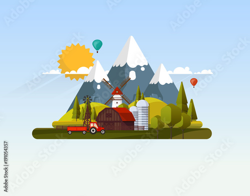 Flat Vector Farmland Abstract Illustration.