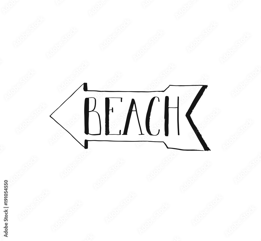 Hand drawn vector abstract ink shabby graphic handwritten calligraphy phase arrow text sign Beach isolated on white background Hand drawn vector abstract ink shabby graphic handwritten calligraphy phase arrow text sign Beach isolated on white background