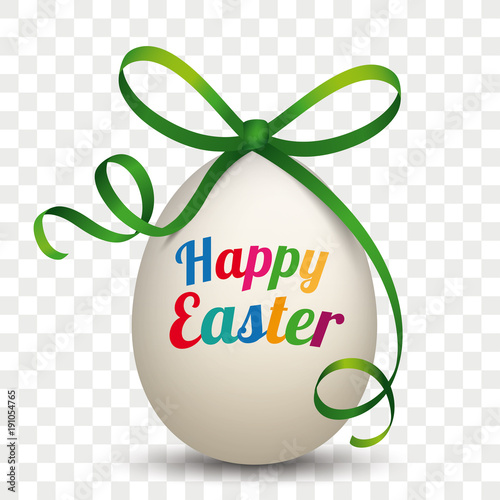 Natural Easter Egg Green Ribbon Happy Easter Transparent