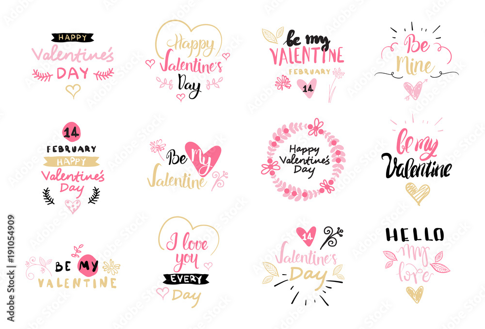 Happy Valentines Day Typography Poster With Hand Drawn Text And Heart Shape Isolated On White Background Vector Illustration Happy Valentines Day Typography Poster With Hand Drawn Text And Heart Shape Isolated On White Background Vector Illustration