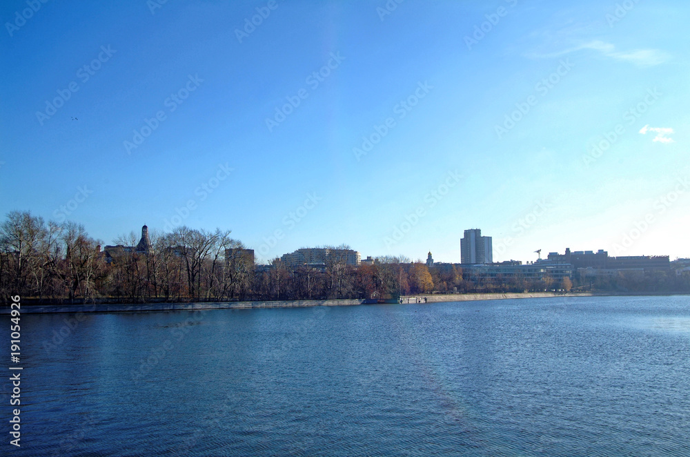 Moscow river in autumn on a Sunny day