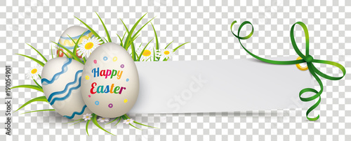 Paper Banner Green Ribbon Happy Easter Eggs