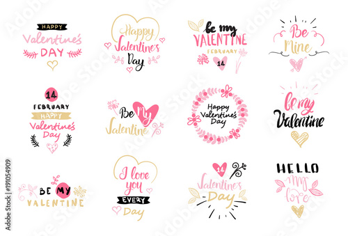 Happy Valentines Day Typography Poster With Hand Drawn Text And Heart Shape Isolated On White Background Vector Illustration