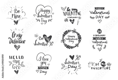Valentine Day Labels, Badges And Icons, Love Greetings Cards, Typography Design Elements Set Vector Illustration