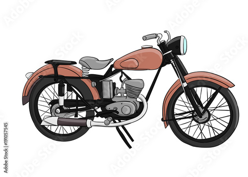 A pale pink motorcycle stands on a white background eps 10 illustration