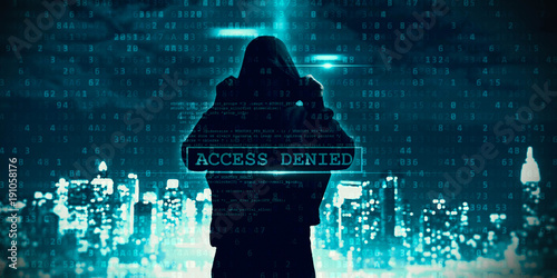 Internet crime concept. Hacker working on a code on dark digital background