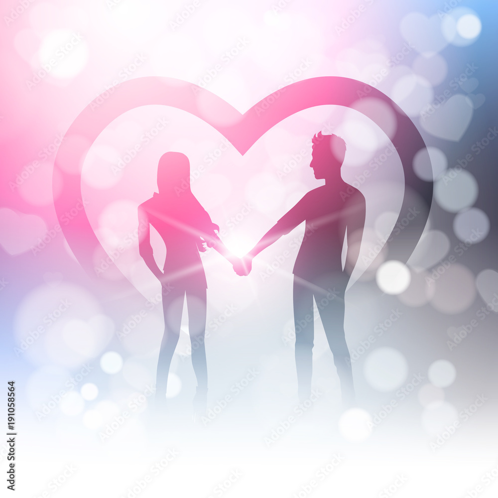 Couple Hold Hands Over Bokeh Background And Heart Shape In Blur Shiny Light Vector Illustration Couple Hold Hands Over Bokeh Background And Heart Shape In Blur Shiny Light Vector Illustration