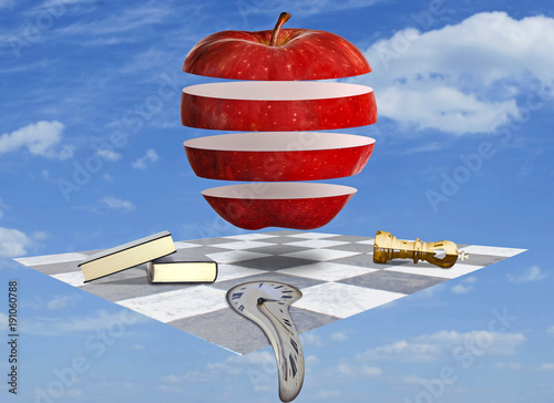 Konstfotografi Divided apple on surface. Surreal concept