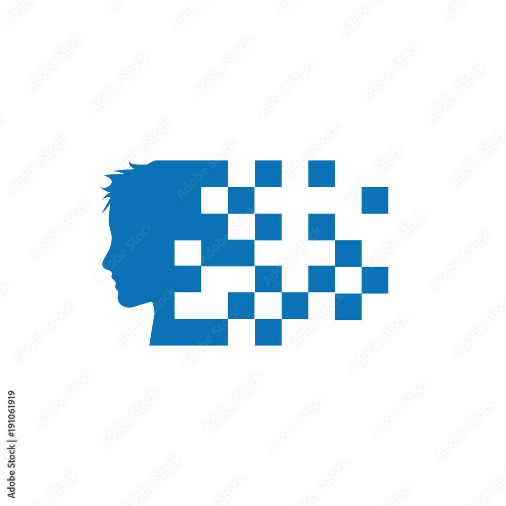 Vector sign digital generation, head and pixel in blue Vector sign digital generation, head and pixel in blue
