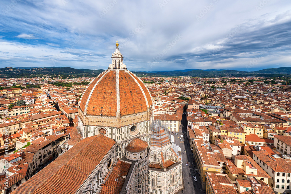 View of the Santa maria nouvelle Duomo and the town of Florence, in the Italian Tuscany.