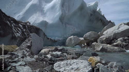The Khumbu Glacier descends from Mount Everest. Nepal. 4K