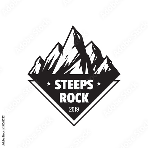 Steeps rock outdoor adventure - vector logo template concept illustration. Abstract mountains silhouette creative badge sign. Black & white design elements.