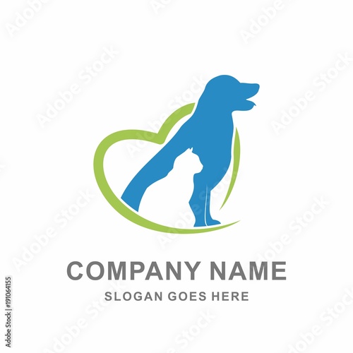 Animal Pet Care Veterinary Clinic Friends Safety Silhouette Grapic Love Circle Modern Healthcare Dog Cat Logo Icon Vector Design Template