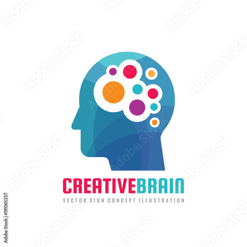 Creative brain - concept logo template vector illustration. Human head character sign. Abstract people idea symbol. Graphic design element.  