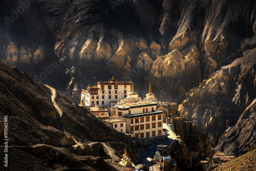 Lamayuru temple in Leh ladakh on the hill in mountain valley photo