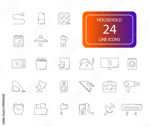 Line icons set. Household pack. Vector illustration 