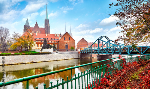Wroclaw Poland view at Tumski island and Cathedral of St John